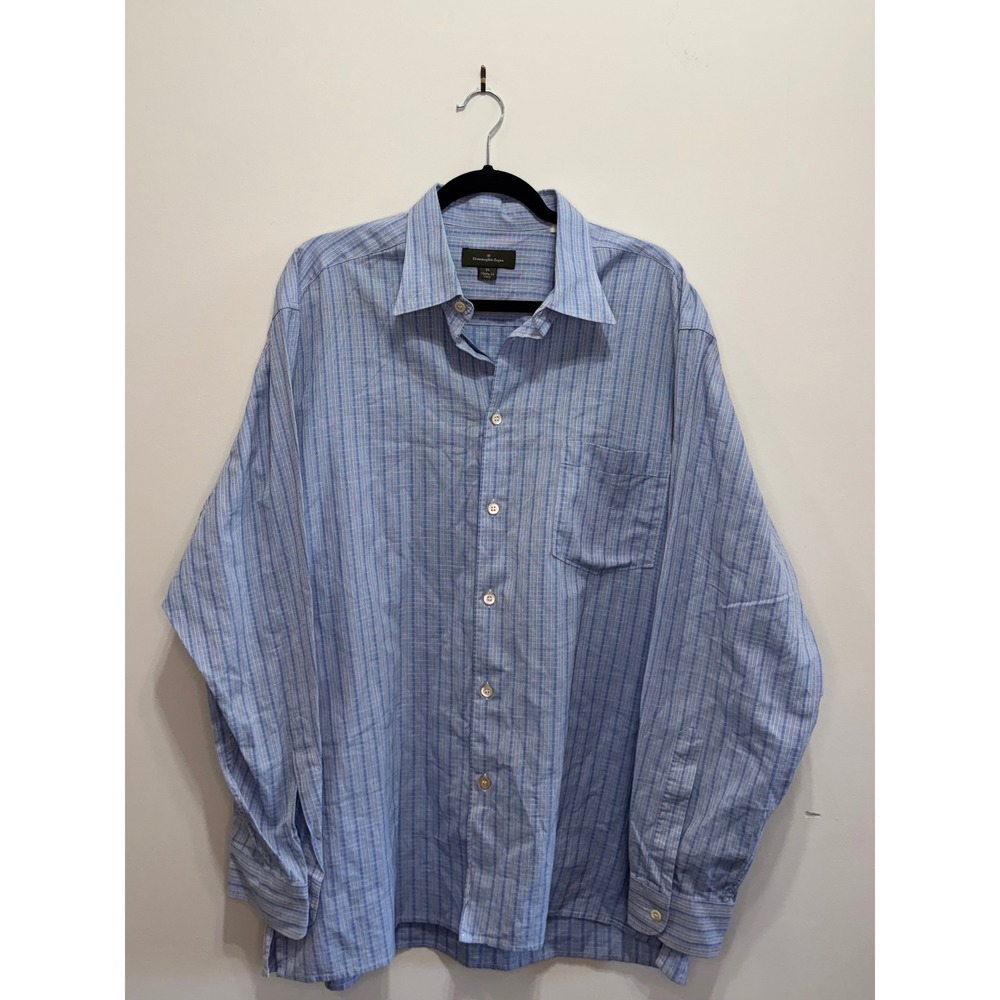Ermenegildo Zegna Mens XL Blue Striped Cotton Button Down Shirt Made in Italy